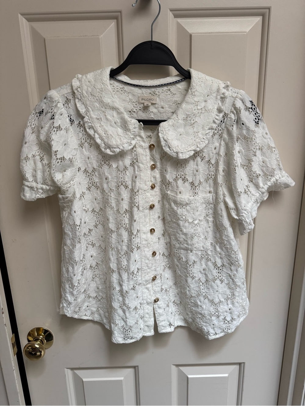 Pilcro Keira White Lace Eyelet Button-Front Blouse - Picture 4 of 10